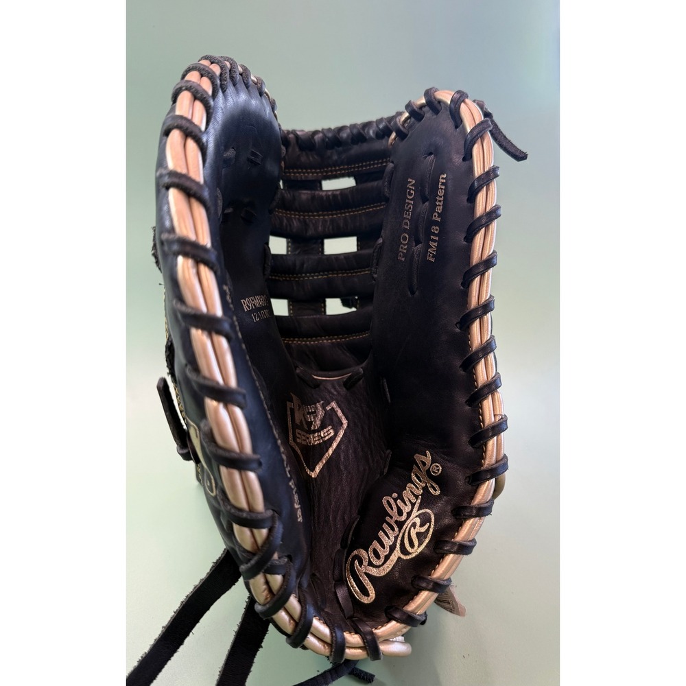 Rawlings R9 Series 12.5 Inch First Base Mitt Black Gold R9FM18BG FM18 Pattern